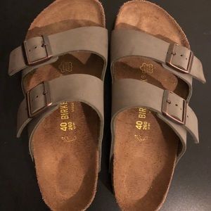 Authentic Birkenstock suede sandals.